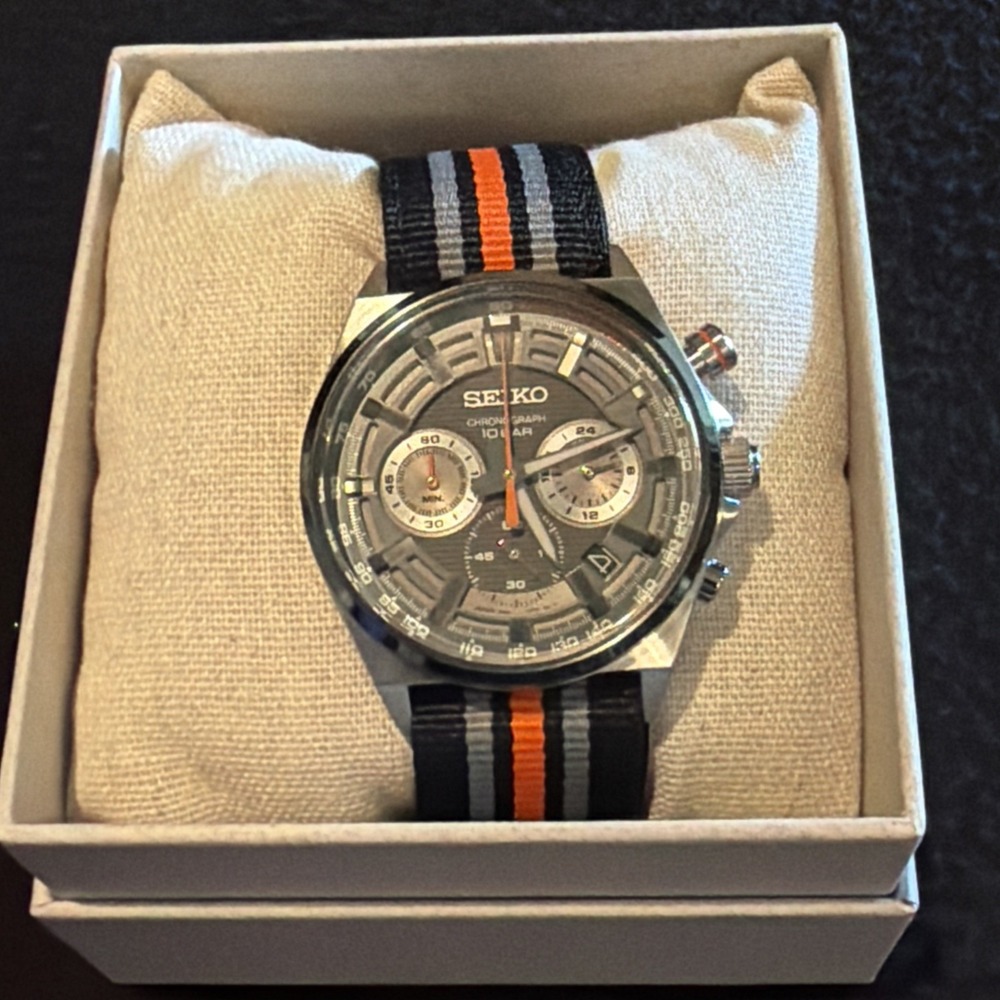 Seiko 8T63-00T0 Men's Quartz Chronograph Gray Dial Nylon Strap 41mm Watch